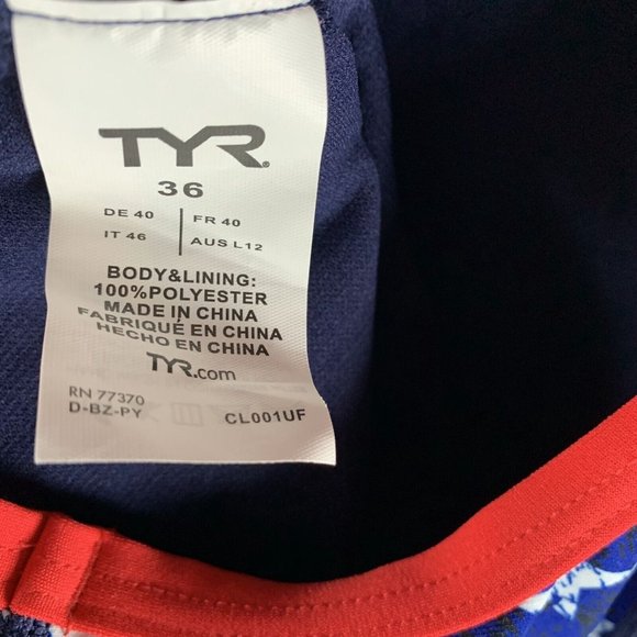 TYR Swimsuit Women 36 American Flag Print Cross Back Performance One Piece 8050 - Picture 5 of 6